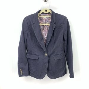 Boden Women Size 8 Medium Jacket 1 Button Blazer Top‎ Blue Canvas Stretch Lined